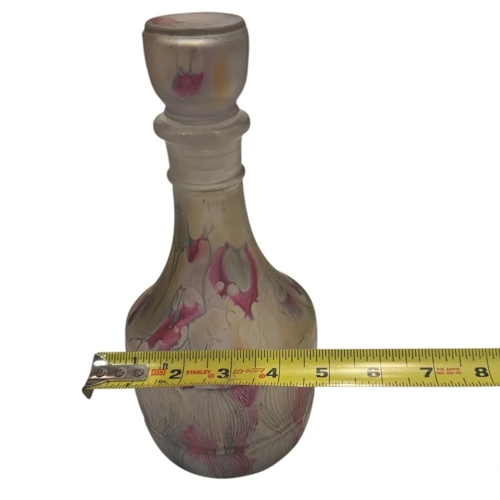 Nouveau Art Glass Wine Decanter Multi-Color Hand Painted Abstract Design France